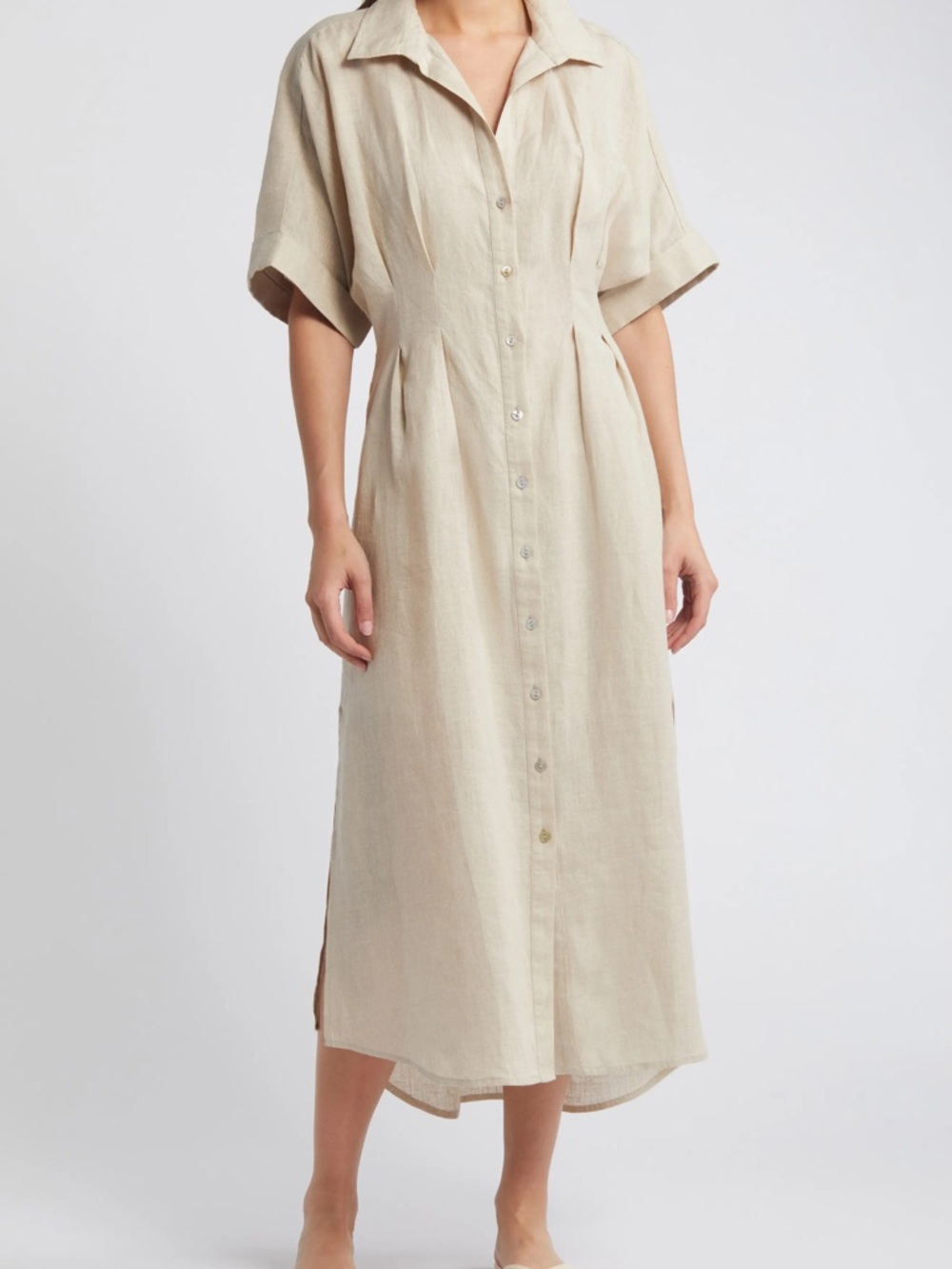 Cleobella Gili Linen Shirtdress Midi Dress in Oatmeal